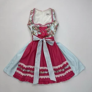 Nubler Blue Pink Polka Dot German Bavarian Tyrol Dirndl Dress Oktoberfest Sz 36 - Picture 1 of 14