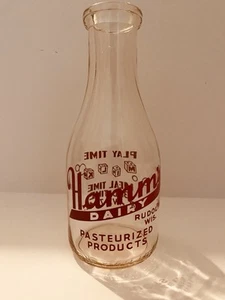 VTG Hamm's Dairy Rudolph Wis, Qt+, #3 Milk Bottle w /Cap, Red Raised Lettering - Picture 1 of 15