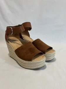 NWOT Nine West Adell Sandals 8.5 Platform Wedge Eapadrille Brown Camel - Picture 1 of 11