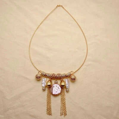 Collar gargantilla borla dije perlas Biwa perlas moneda agua dulce joyería hecha a mano Foto 1 de 4