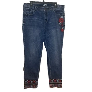 John Mark Embroidered Denim Pants Jeans Size 16 Raw Hem - Picture 1 of 20