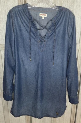 True Religion женщин джинсовой ткани на шнуровке туника рубашка платье размер маленький эластичный пояс - Изображение 1 из 4