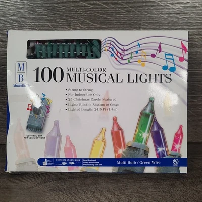 Feliz Navidad Brite 100 Luces Musicales Multicolor Alambre Verde 24.5 Pies Nuevo Foto 1 de 4