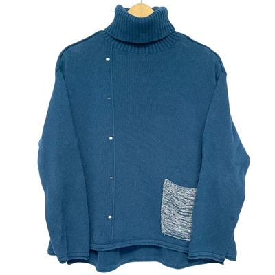 Habitat Turtleneck Cotton Sweater Womens Size M Blue Pullover Cozy Mixed Knit - Image 1 of 4