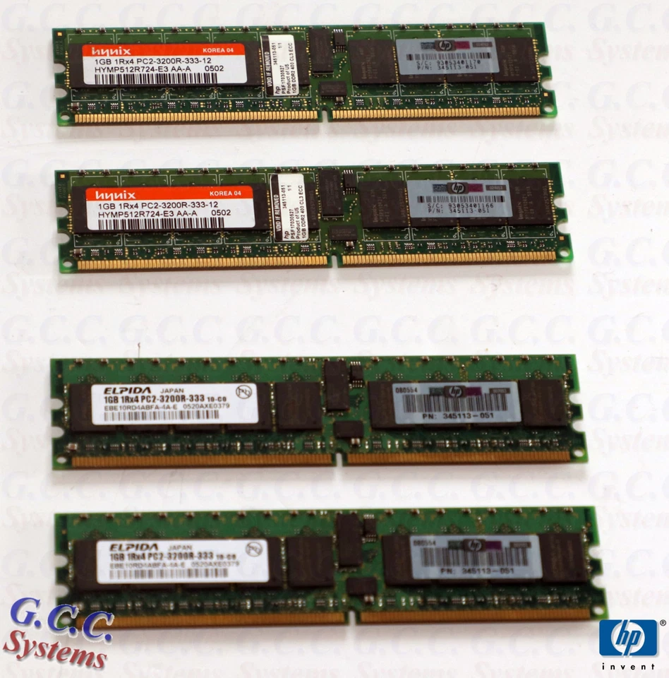 HP 4GB KIT - 4 x 345113-051 (1GB PC2-3200R ECC Reg Server 240-Pin DIMM) - Image 1 of 1