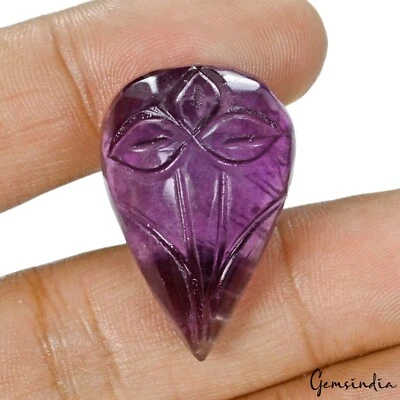 70.70 Ct Natural Purple Fluorite 30x20x14mm Pear Carved Loose Untreated Gemstone - Image 1 of 4
