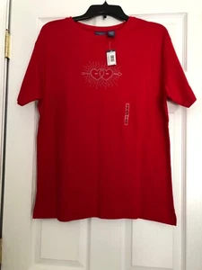Mountain Lake Red T-Shirt with Heart Shaped Rhinestones Size Medium - Picture 1 of 7