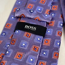 HUGO BOSS Tie Purple Geometric Silk Necktie Hand Made In ITALY.                3