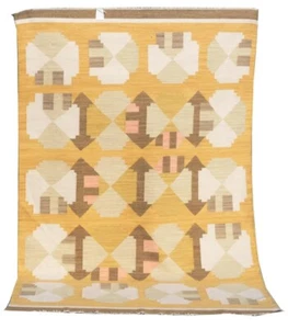 Alfombra Kilim de inspiración sueca escandinava moderna se encuentra con elegancia tono tierra 8x10 - Imagen 1 de 7