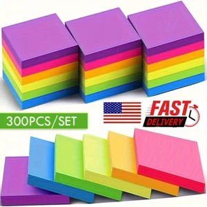 300PCS Vibrant Fluorescent Sticky Notes Memo Pads for School/Office Must-Have US - Picture 1 of 10