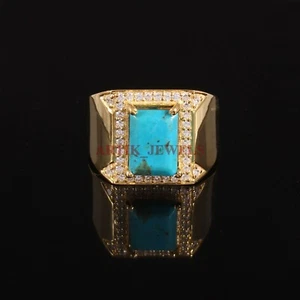 Anillo para hombre de plata de ley 925 chapado en oro con piedras preciosas turquesa natural #3562 - Imagen 1 de 3