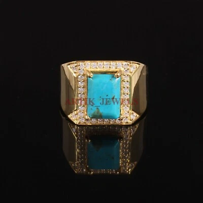 Мужское кольцо из серебра 925 пробы с позолотой и натуральной бирюзой #3562 - Изображение 1 из 3