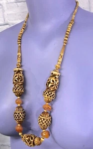 Collar largo con broche de cañón grueso étnico con cuentas hippie boho para mujer - Imagen 1 de 5