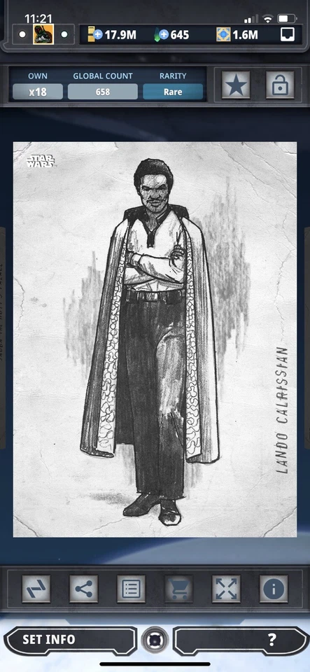 Topps Star Wars Digital Card Trader White Saga Graphite Lando Calrissian Insert - Image 1 of 1