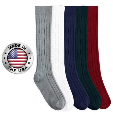 Jefferies Socks Girls Cable Knit Dress School Uniform Knee High Socks 4 Pair PK - Image 1 of 4