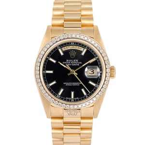 Rolex Day-Date 18238 Presidential 18k Yellow Gold 36mm Black Index-Diamond Bezel - Picture 1 of 9