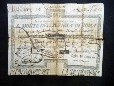 1788 VATICAN Italy RARE R3 large Banknote Assignat 28 Scudi S. MONTE di PIETA' - Image 1 of 2