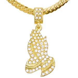 Men's Pray Hand Pendant 20"  24" Miami Cuban Chain Necklace MCP 1054 G - Picture 1 of 7