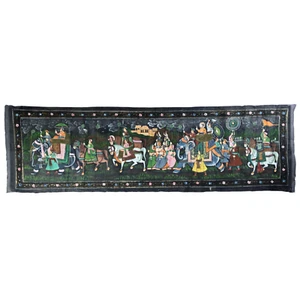 Large VTG Mughal Raj Painting On Silk Cloth Royal Maharaja Procession 60x18 inch - Picture 1 of 15