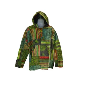 Mens Green Boho Pullover Hoodie Patch Washed Handmade Hippie Festival Ethnic Fun - Bild 1 von 21