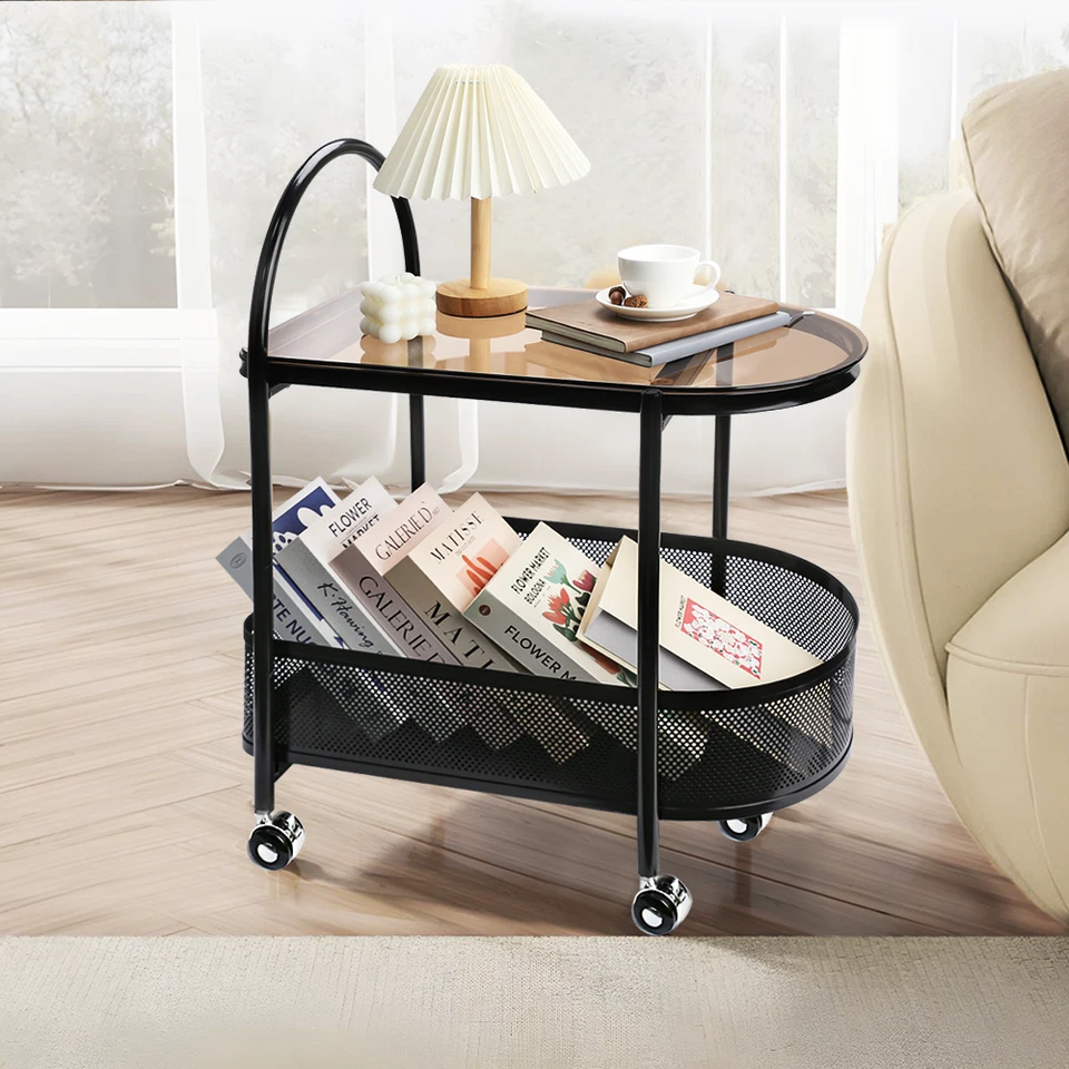 CERBIOR 2 Tier Rolling Side Table, Metal Coffee Handle Utility Cart for Living R - Image 1 of 1