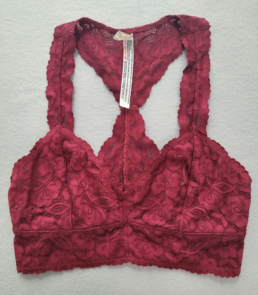 Sujetador Bralette INTIMATELY FREE PEOPLE Galón Encaje Borgoña Espalda Corredora INALÁMBRICO XS Foto 1 de 4