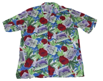 Islander Red Floral Hibiscus Green Blue Hawaiian Shirt Button Up Short Sleeves M - Image 1 of 3