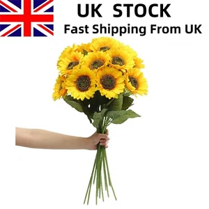 Artificial Sunflower Flowers Long Stem Silk Fake Large Sunflowers Decoration - Picture 1 of 7