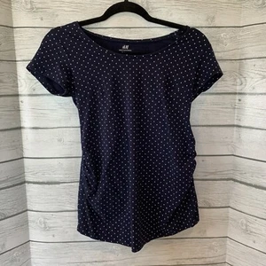 H&M Mama Maternity Top Short Sleeve Blue w/ White Polka Dot Blouse Sz Small - Picture 1 of 12