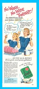 1951 DREFT Geschirrspülmittel DRUCKWERBUNG Töpfe und Pfannen Mama und Tochter - Bild 1 von 3