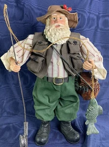 Clothtique Possible Dreams? Fisherman Santa Figurine W/ Fish & Basket 12”h - Picture 1 of 9