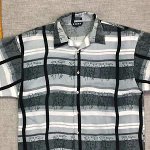 VTG Koman Sport Shirt Mens XL Gray Plaid Striped Horse Print 90s Y2K Hip Hop - Picture 1 of 11