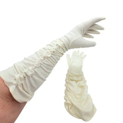 Fownes Vintage White Nylon Rouched Ladies Elbow Length Dress Gloves - Image 1 of 4