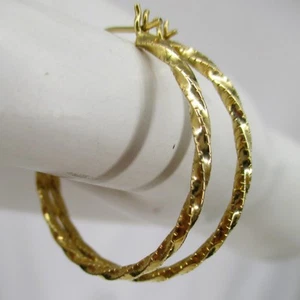 1.73 gram Estate 14K Yellow Gold Twisted 1.25" Round Hoop Earrings Leverback - Picture 1 of 6