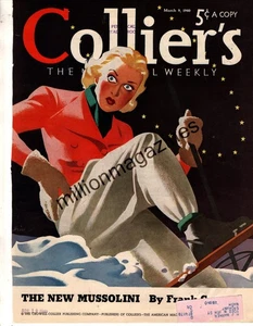 1940 Colliers March 9 - Skiing; Smeltania MI; the New Mussolini; Arsonists - Picture 1 of 1