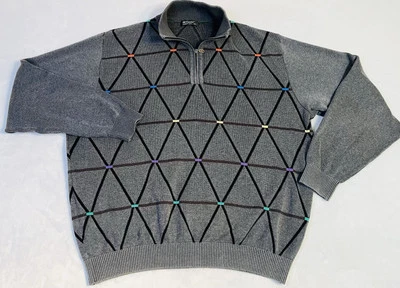 Suéter St Croix Para Hombre Grande 1/4 Cremallera Pullover Gris Algodón Microfibra Hecho en EE. UU. Foto 1 de 4