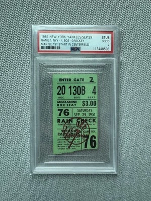 Mickey Mantle 1st start in CF 1951 DH Red Sox Yankees ticket stub PSA 2 DEBUTS - Image 1 of 2