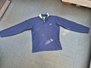 Hugo Boss Men's Navy Blue Textured Long Sleeve T-Shirt 100% Cotton, Size Large - Picture 1 of 6