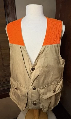 LL Bean Hunting Shooting Vest Men’s L Orange Safety Canvas Button Up Outdoor EUC - Image 1 of 4