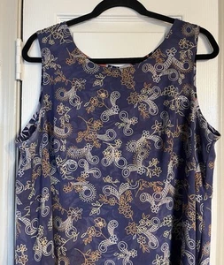 Reversible Dress Floral/ Geometric Sleeveless 2 In One Silky Polyester Size L - Picture 1 of 5