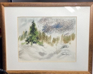 Pintura en acuarela escena de invierno, artista firmada por Anne Stephens, enmarcada - Imagen 1 de 7