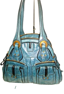 Lockheart Denim Blue Leather 3 Entry Multi-Pocket Shoulder Bag + Dust Bag NrMINT - Picture 1 of 17