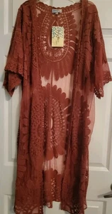Neu mit Etikett! Rebellion Crochet/Sheer 1/2 Arm Long Cover-Up, Terracotta, Gr. S - Bild 1 von 5