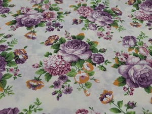 3 Yds Vintage Floral Cotton Fabric 44 wide 100% cotton Purple Pink Floral - Picture 1 of 5