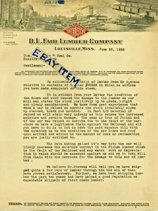 1928 Letterhead LOUISVILLE MISSISSIPPI Claud & D L FAIR LUMBER COMPANY C A Barge - Picture 1 of 1
