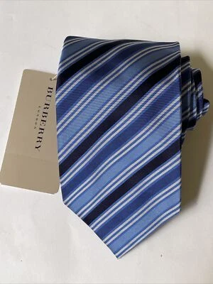 NEW Burberry Blue Black Stripes Mans 100% Silk Tie Authentic Italy 3.5" 0350487 - Image 1 of 4