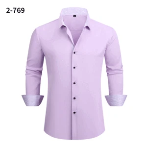 New Men's Elastic Dress Shirts Formal Business Long Sleeves Casual Shirts Tops - Picture 1 of 28