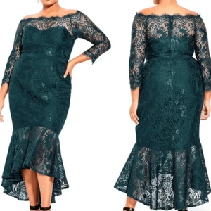 City Chic Estella Lace Mermaid Dress Womens 18 Emerald Green Lace NWT #P - Picture 1 of 13