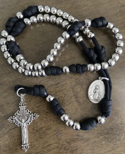Our Lady Of Lourdes  Paracord Rosary, small silver beads Rosary, Handmade - Picture 1 of 6