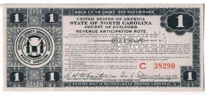 1933 COUNTY OF GUILFORD STATE OF NORTH CAROLINA REVENUE ANTICIPATION NOTE - Picture 1 of 4